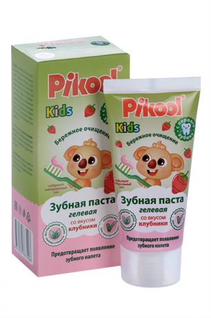 Pikool зубная паста детская Клубника, для детей с рождения, паста гелевая зубная, со вкусом клубники, 50 мл, 1 шт.
