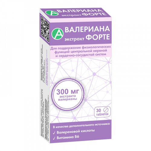 Валериана экстракт Форте, 300 мг, таблетки, 30 шт.