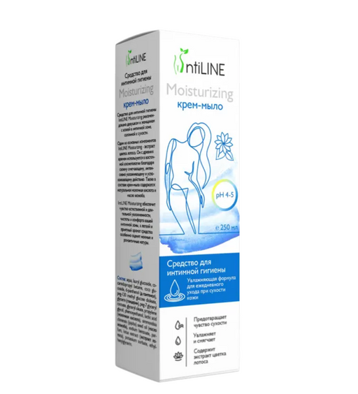 ИнтиЛайн Мойсчерайзин Крем-мыло для интимной гигиены, средство жидкое косметическое, увлажняющая формула для ежедневного ухода при сухости, 250 мл, 1 шт.