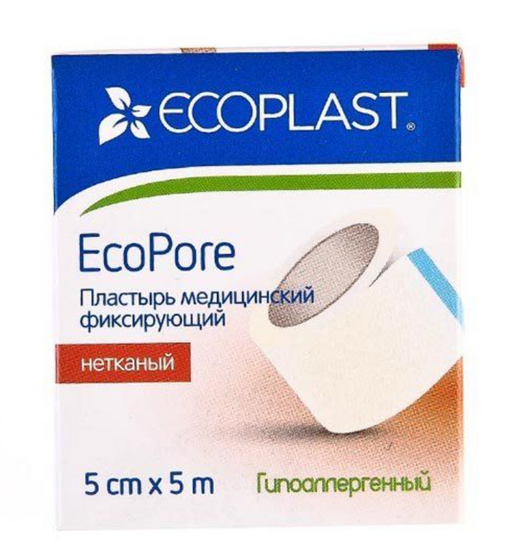 Ecoplast Пластырь фиксирующий Ecopore, 5х500см, нетканая основа, 1 шт.