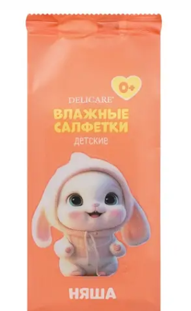 Delicare mini Детские влажные салфетки зайка Няша, для детей с рождения, 8 шт.