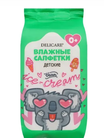 Delicare mini Детские влажные салфетки Коала, для детей с рождения, 8 шт.