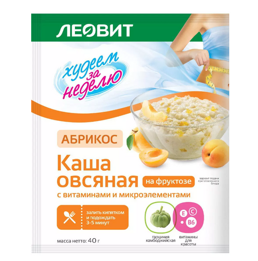 Леовит Худеем за неделю Каша овсяная, каша, абрикос, 40 г, 1 шт.