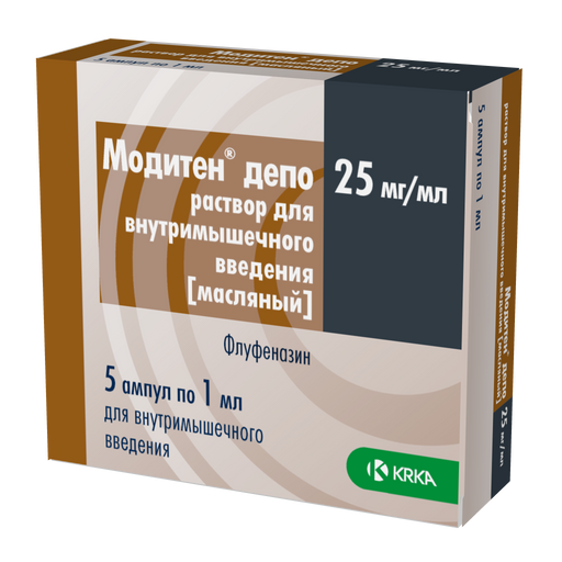 Модитен депо, 25 мг/мл, раствор для внутримышечного введения (масляный), 1 мл, 5 шт.