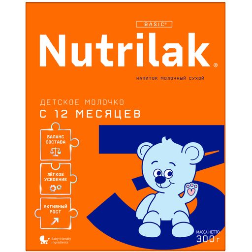 Nutrilak 3 Детский сухой молочный напиток, для детей с 12 месяцев, смесь молочная сухая, 300 г, 1 шт.