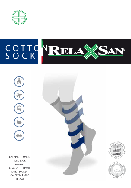 Relaxsan Cotton Socks Гольфы с хлопком 1 класс компрессии Унисекс, р. 4, арт. 820 (18-22 мм рт.ст.), 140 DEN (черного цвета. с хлопком), пара, 1 шт.